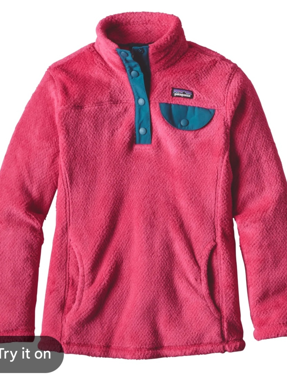 Patagonia Girls' Re-Tool Snap-T Pullover Fleece - Bright Pink with Teal Accents